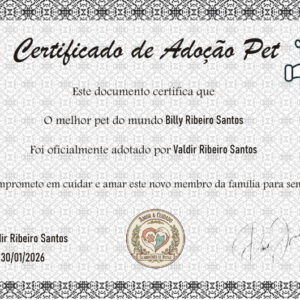 🐾 Certificado de Adoção Premium – Oficializando o seu Vínculo de Amor